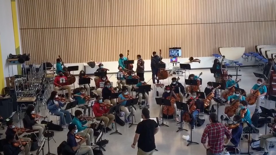 Video of a large ensemble playing music.